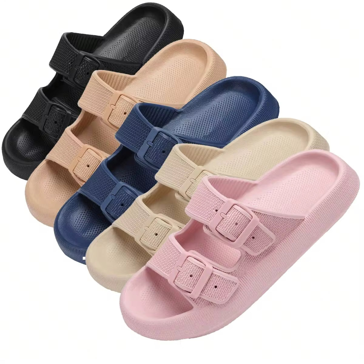 Sandals For Women And Men Pillow Slippers Double Buckle Adjustable Slides EVA Flat Sandals