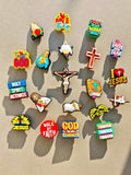 20pcs Christian Series DIY Fashion Hollow Out Decorative Accessories, Detachable Cartoon Shoe Charms Suitable For Clogs, Sandals, High Quality Shoe Decorations, Suitable As Birthday Gifts And Party Favors
