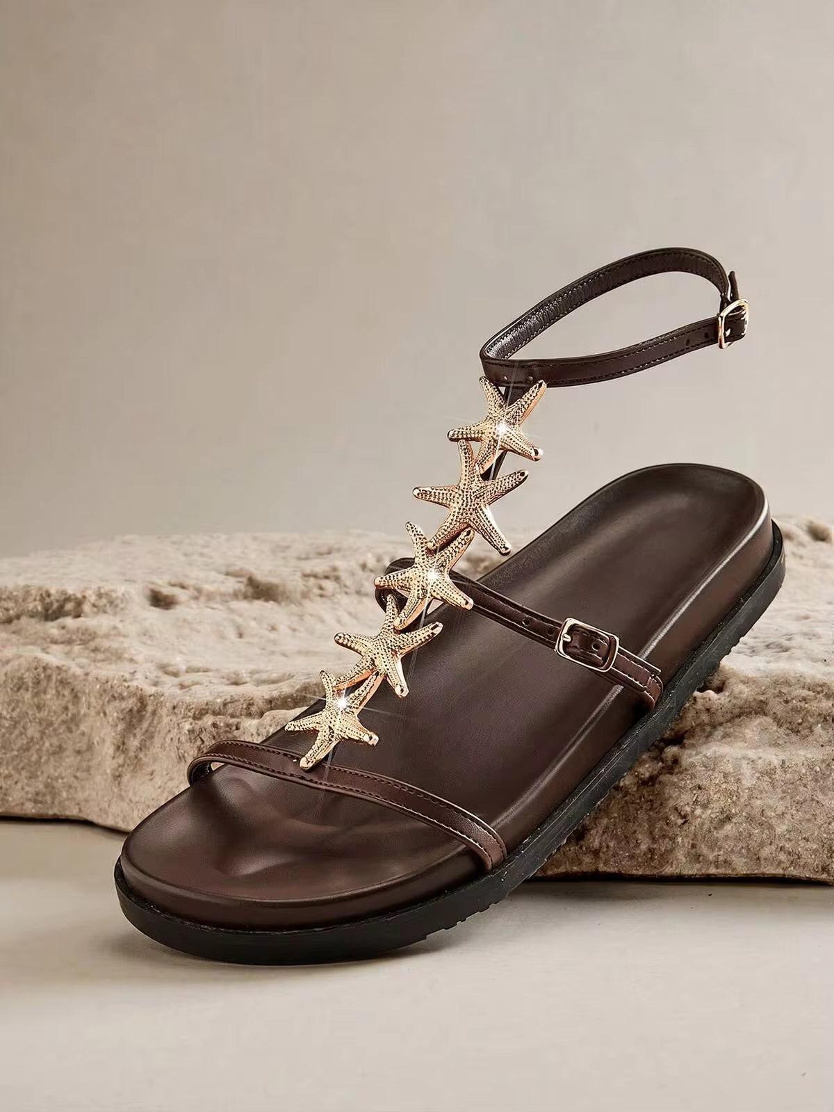 SHUZIA Women's Fashion Comfy Seastar Decor Ankle Strap Flat Sandals