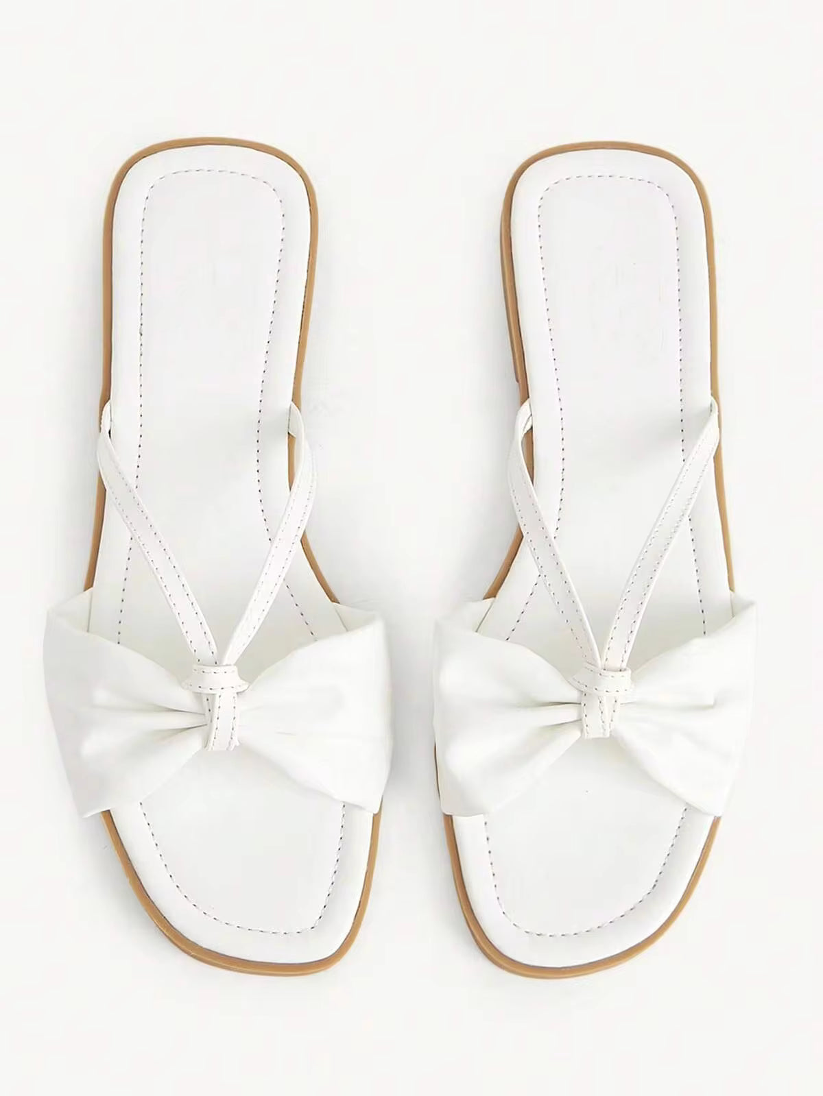 CUCCOO CHICEST Women's Shoes Summer Soft-Soled Bow Toe Sandals, Wearing Holiday White Slippers